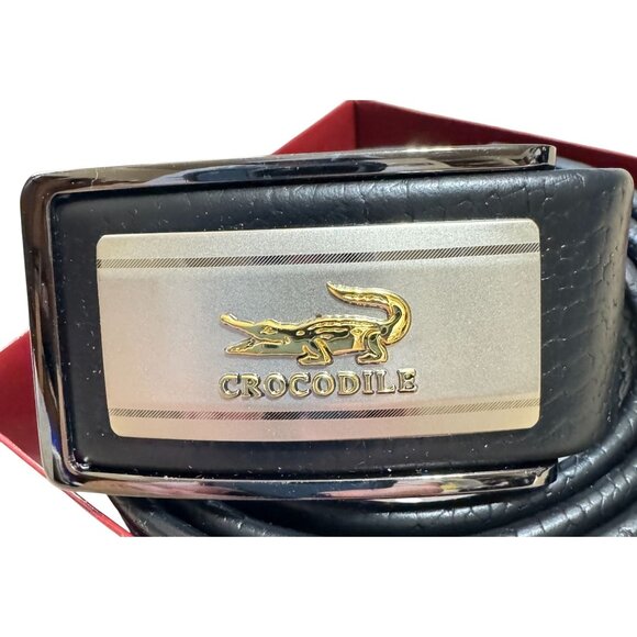 NWB NEW CROCODILE BLACK LEATHER BELT WITH BUCKLE SIZE 46"TEXTURED WITH BOX - Picture 3 of 6